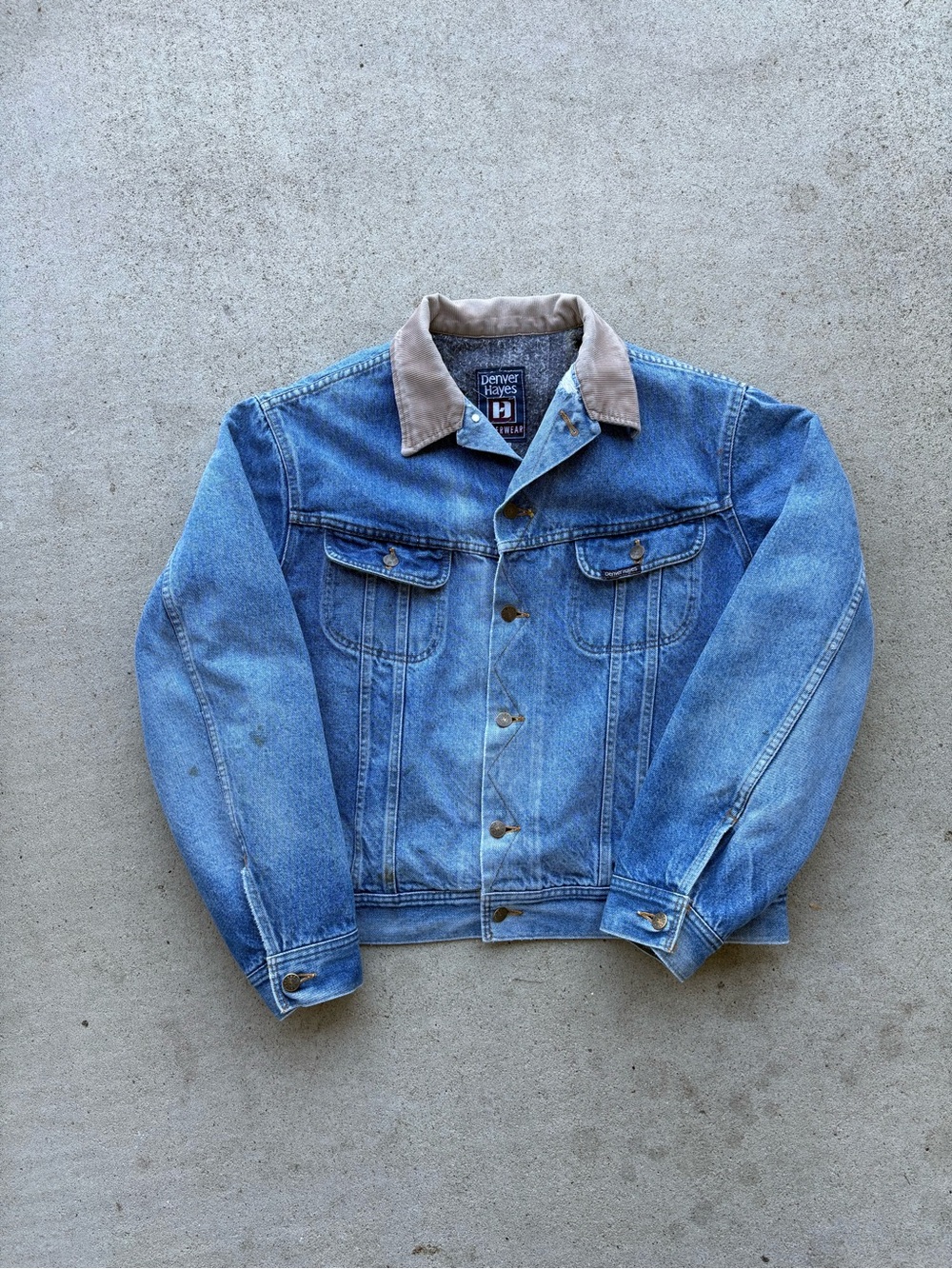 Vintage Denver Hayes Blanket Lined Denim Trucker Jacket Mens 46 Corduroy Collar